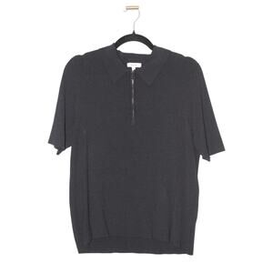 Reiss Black Quarter Zip Blouse Top Size XL